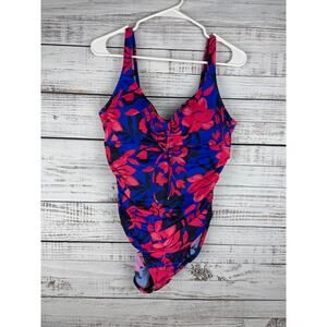 Aqua Green One Piece Swimsuit Pink Blue Floral NEW XL Ruching Resort Vacation